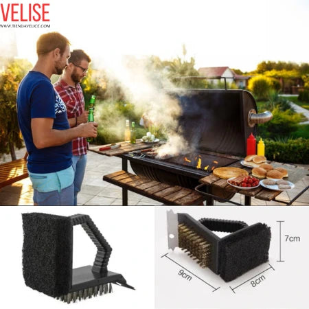 CEPILLO LIMPIADOR DE PARRILLA 3 EN 1